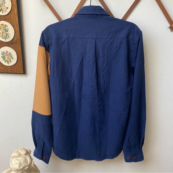 Microsuede Colorblock Oxford Button Down Shirt - Picture 8 of 15